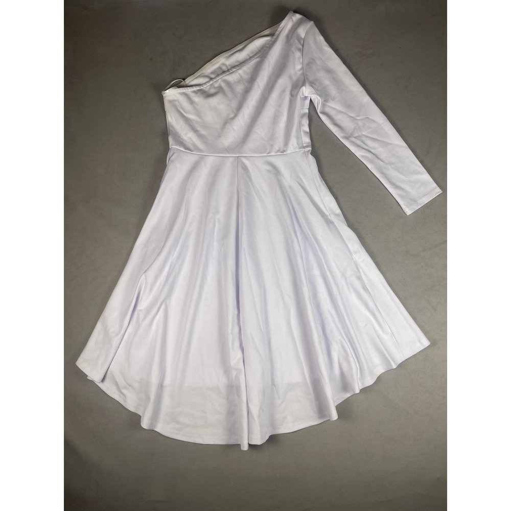 Sarin Mathews White One Shoulder Long Sleeve Midi Skater Cocktail‎ Dress Mens M